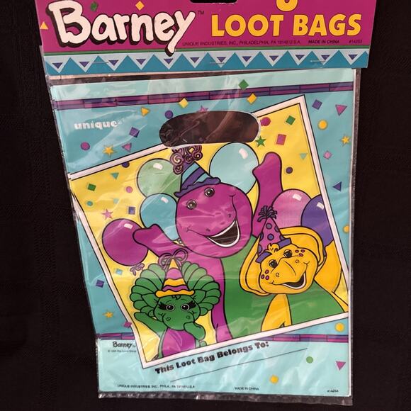 2 Vntg Barney Loot Favor Treat Bags Packages 8 Birthday Party 1995 BabyBop BJ - Picture 8 of 9